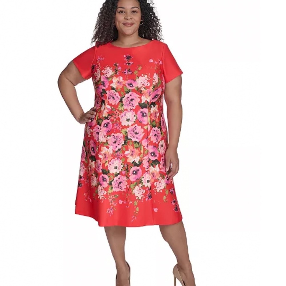Jessica Howard Floral Scuba Dress Women 16W Excellent Fit & Flare Red Floral